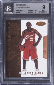 2003-04 Fleer Hoops “Hot Prospects” #112 LeBron James Rookie Card (0334/1000) - BGS MINT 9